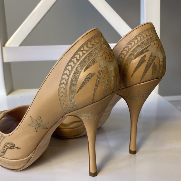 NWB Jean Paul Gaultier Embossed Leather Snake Heels Nude Platform Sandals 36.5 - Picture 5 of 16